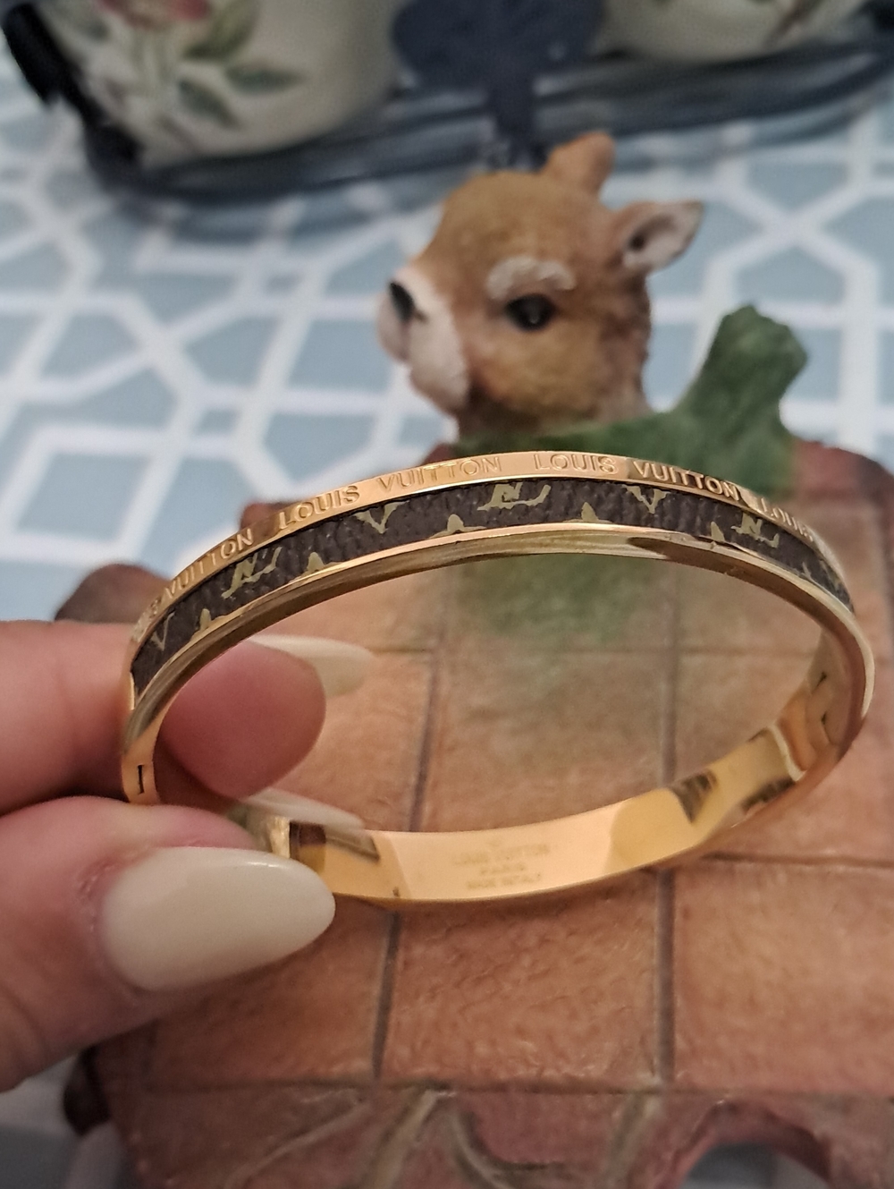 Gold and Brown Monogram Slim Bangle Bracelet - Picture 2 of 4
